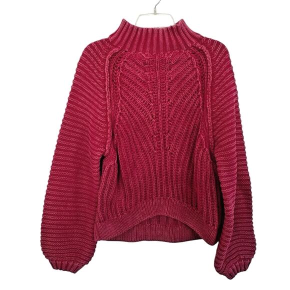 Free People Chunky Knit Sweetheart Mock Neck Sweater Pink Size Medium - Picture 3 of 10